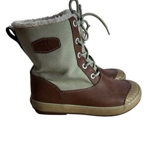 KEEN Waterproof Winter Boots Women Brown Canvas Leather Lace Up Fur Lined Size 8